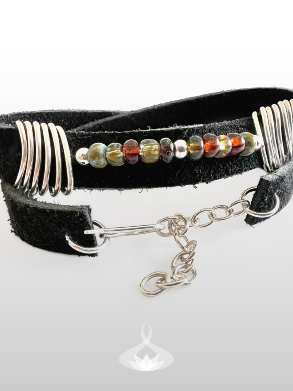 Sterling Silver & Black Suede Double Wrap Bracelet – Adjustable Boho Jewelry